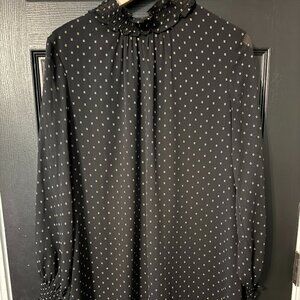 H&M Womens Dress Black White Polka Dot Mid Length Sheer Sleeves